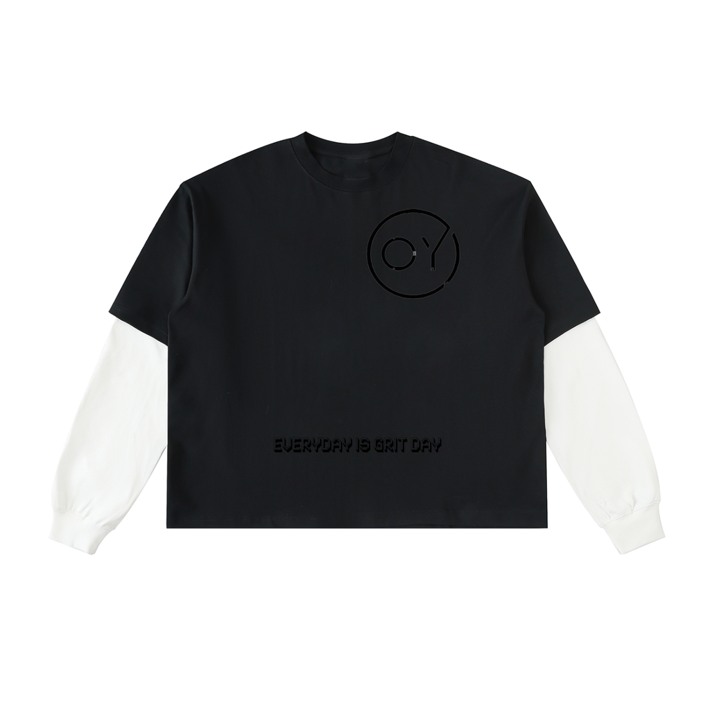 Layered Contrast Sleeve Cotton T-Shirt